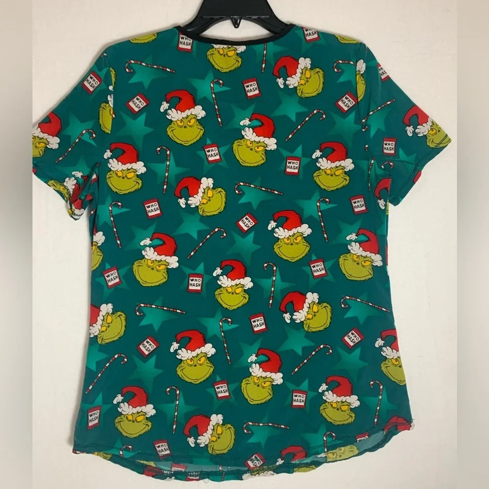The Grinch Dr Seuss Christmas Scrub Top Size Small Medical Uniform